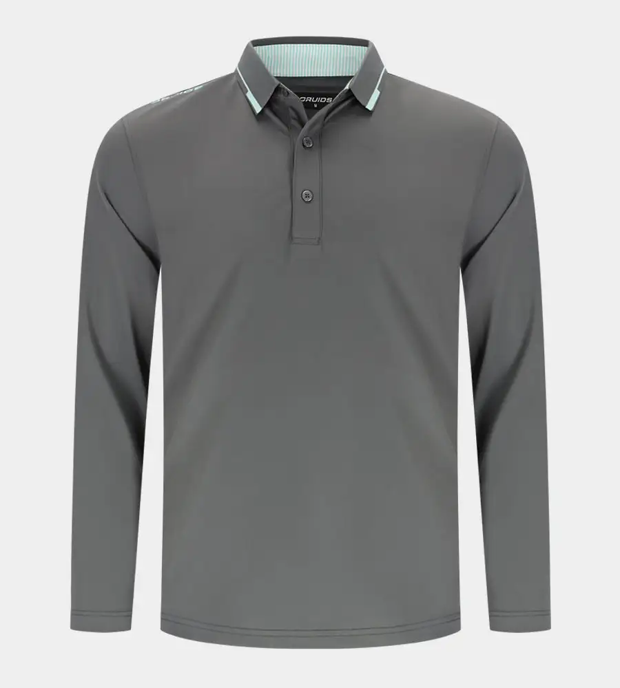 26dbd19cb9e45abee1c2da5a0b17caec9c1227d7 LEADER LONG SLEEVE POLO - CHARCOAL/MINT - Image 1