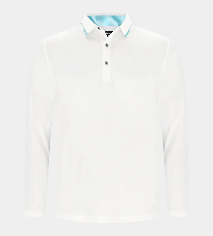 af87cc0183345e6b340cf41cf89a457d9999d6fd LEADER LONG SLEEVE POLO - WHITE/TEAL - Image 1