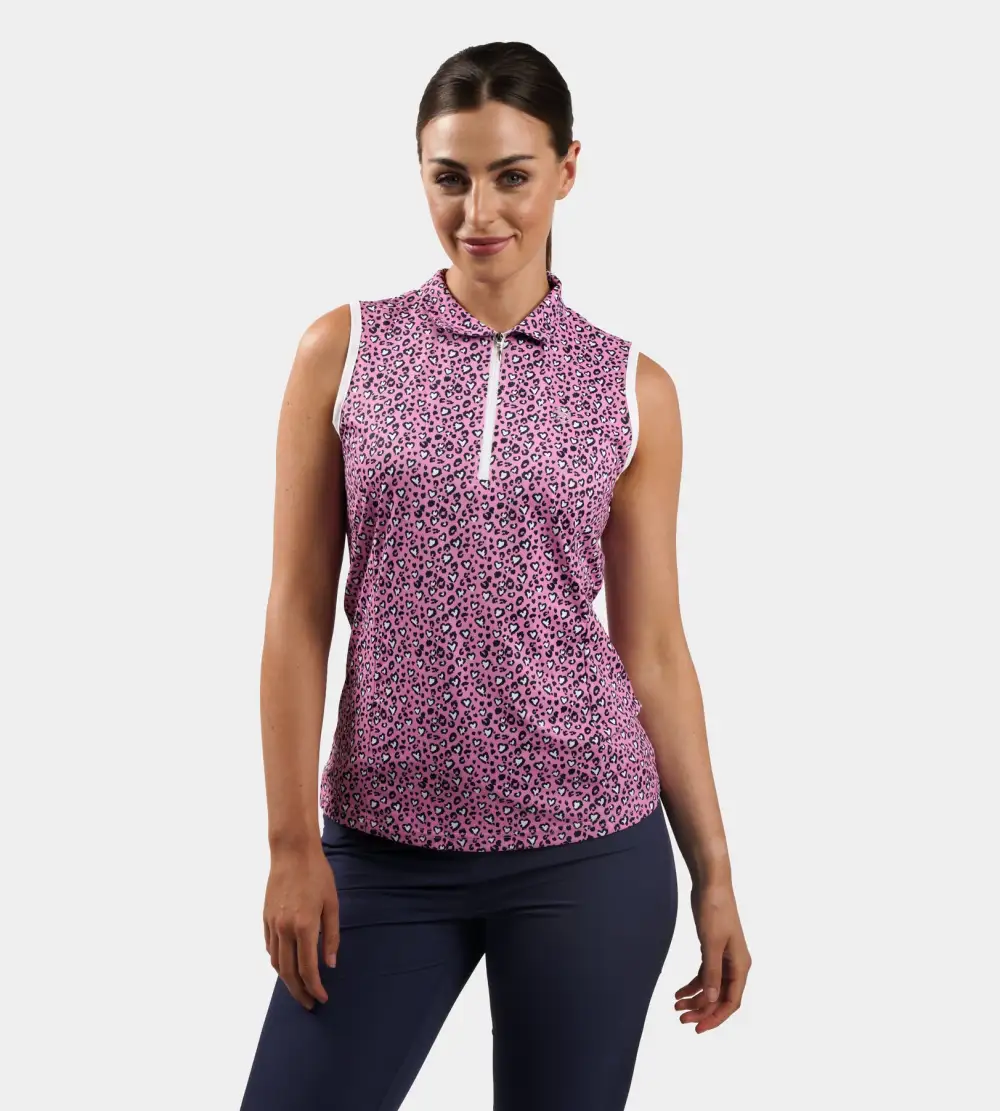 ce4388b986d3332852e2d62971fe405f0f6b8fe8 LADIES HEART SLEEVELESS POLO - PINK/NAVY - Image 1