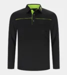 BLOCK PIQUE LONG SLEEVE POLO -  BLACK/LIME